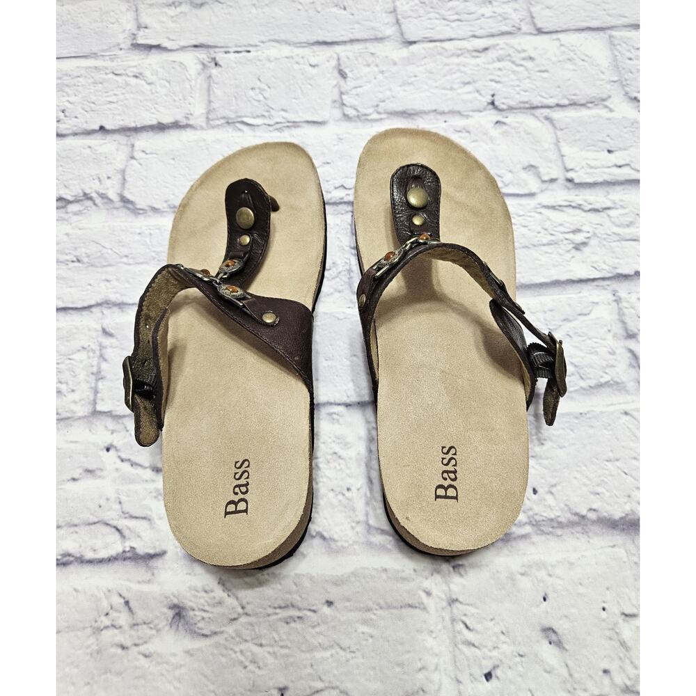 G.H. Bass Apache Brown Leather Thong Sandals Women’s Size 9M Comfort Beaded Boho - Picture 8 of 9
